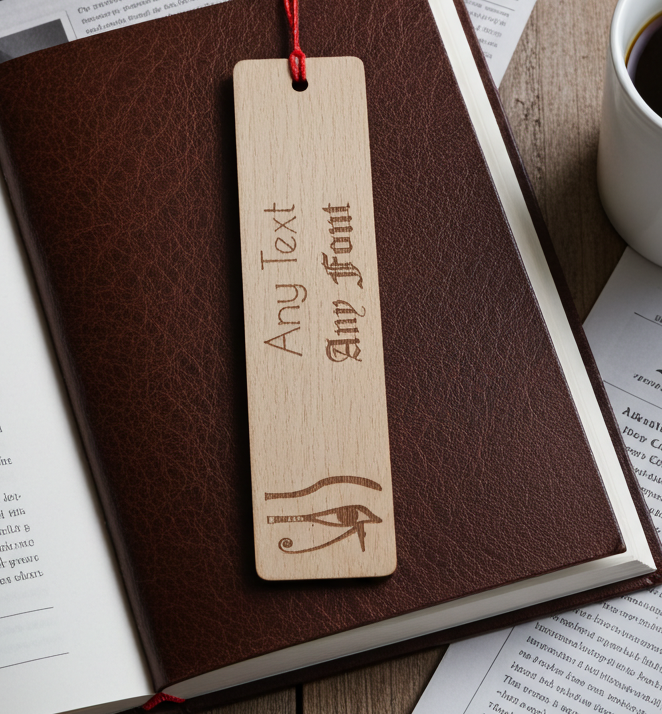 Steamed Beech wood - Eye of Ra engraving - Personalise your own bookmark- Any text and font with tassel.