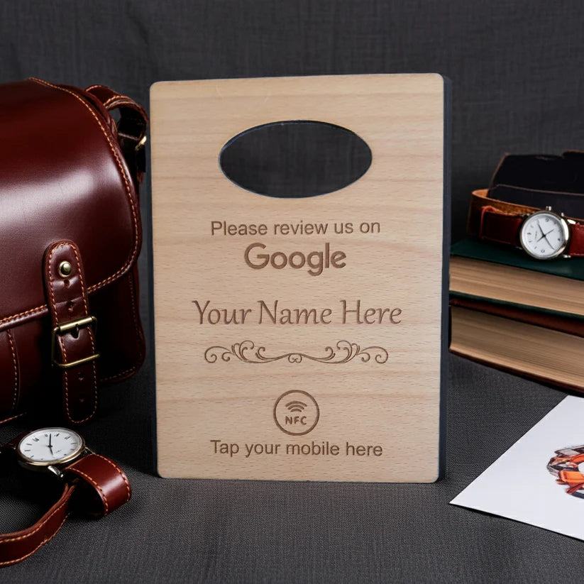 Handheld Tap to Review Sign, great for takeaways, busy coffee bars, trades people etc