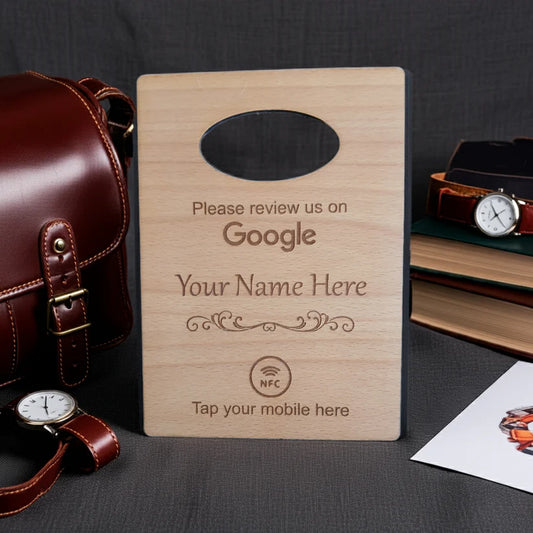 Handheld Tap to Review Sign, great for takeaways, busy coffee bars, trades people etc