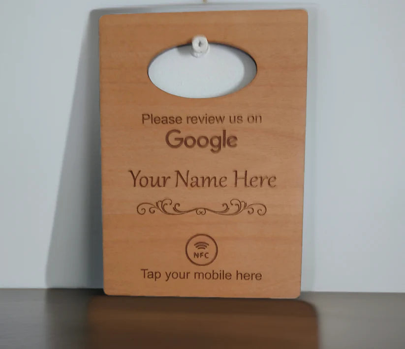 Handheld Tap to Review Sign, great for takeaways, busy coffee bars, trades people etc