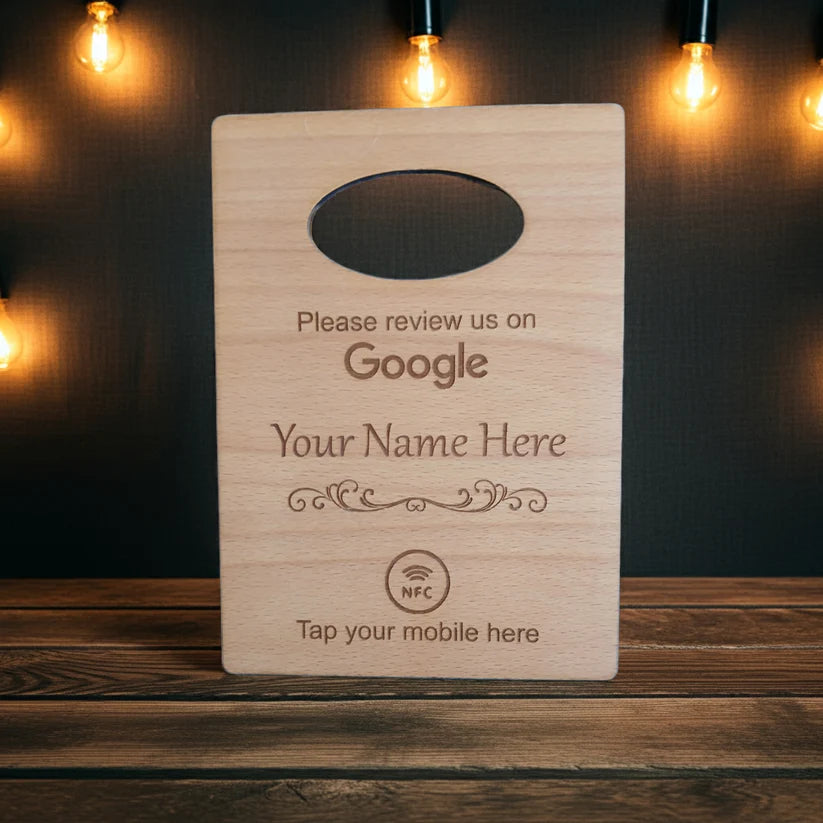 Handheld Tap to Review Sign, great for takeaways, busy coffee bars, trades people etc