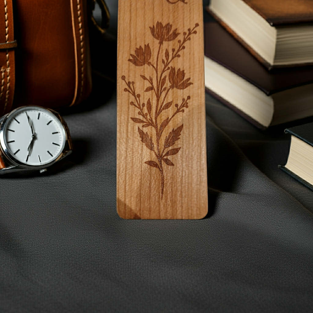Unique and beautiful Steamed Beech Bookmark, with floral engraving and tassel. Personalise with any text and font.