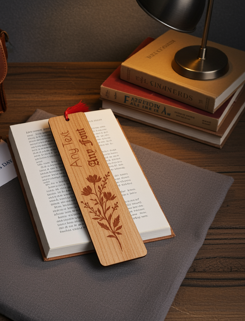 Unique and beautiful Steamed Beech Bookmark, with floral engraving and tassel. Personalise with any text and font.