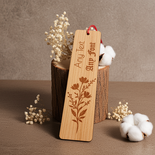 Unique and beautiful Steamed Beech Bookmark, with floral engraving and tassel. Personalise with any text and font.