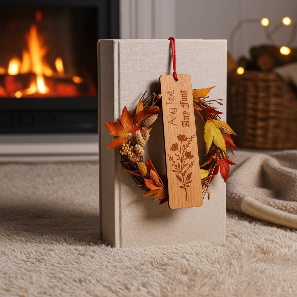Unique and beautiful Steamed Beech Bookmark, with floral engraving and tassel. Personalise with any text and font.