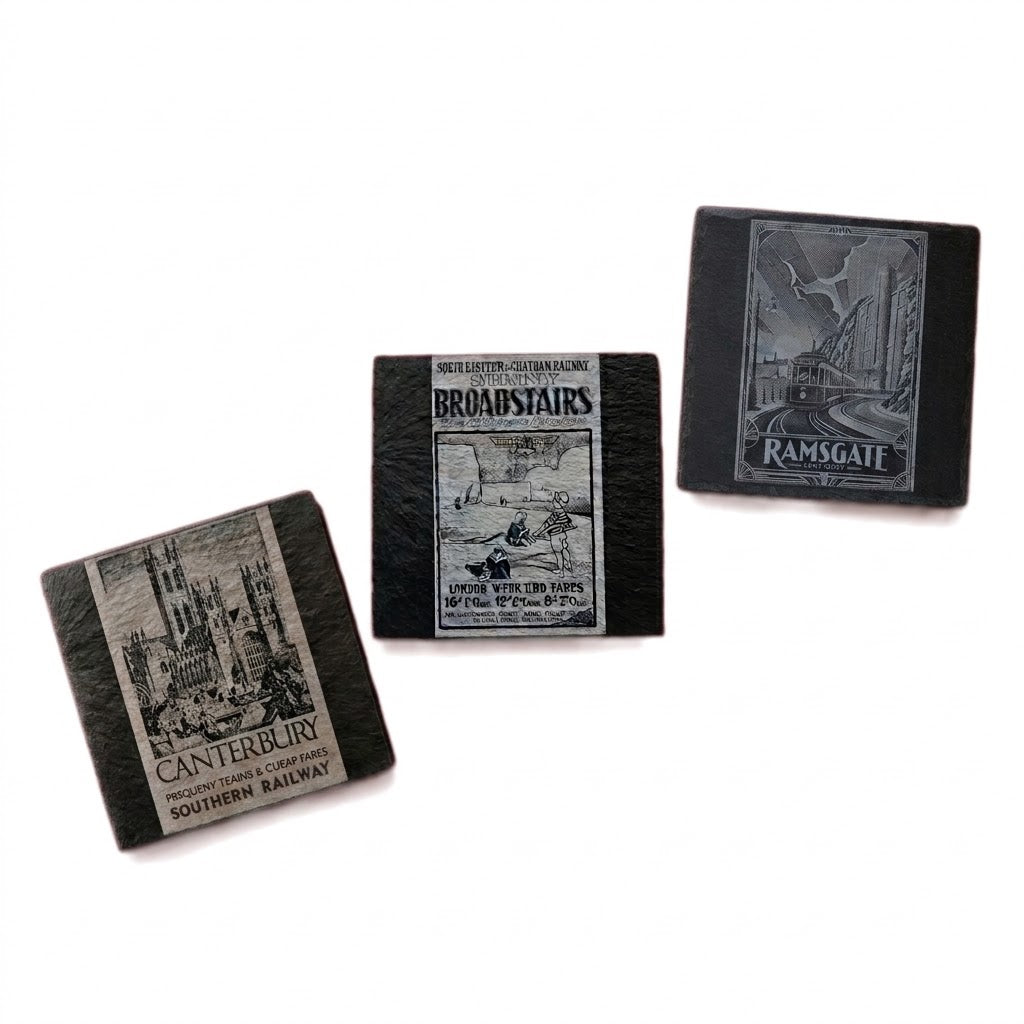 Vintage Kent Railway Poster Slate Fridge Magnets - Set of 3 (Canterbury, Ramsgate, Broadstairs)
