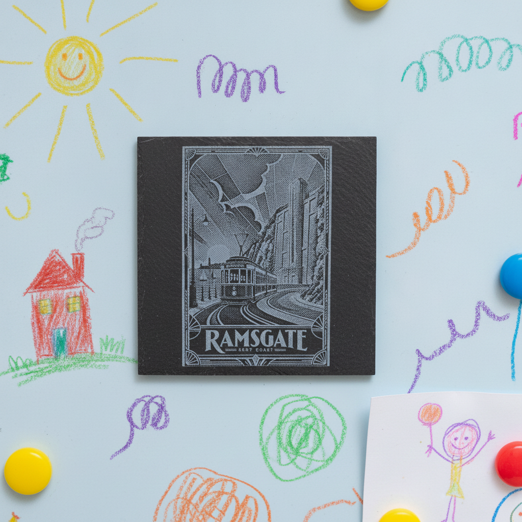 Vintage Ramsgate Tram Slate Fridge Magnet | Isle of Thanet Kent Coast Gift 75mm