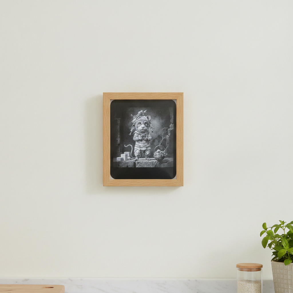 Whimsical Mouse Laser Engraving - Layered Wood Art by H&B Thanet with Oak Frame