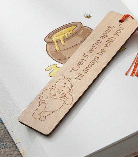Winnie-The-Pooh, Steamed Beech Wood Bookmark and Tassel.