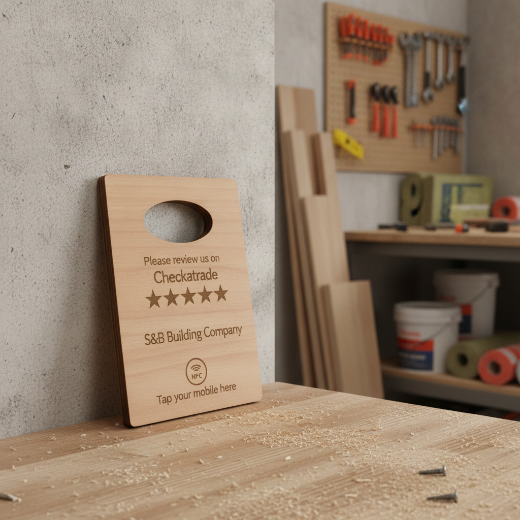 Handheld Tap to Review Sign, great for takeaways, busy coffee bars, trades people etc