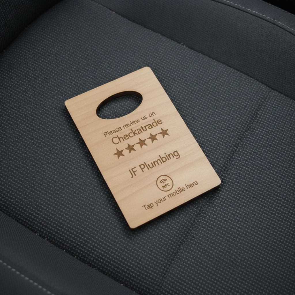 Handheld Tap to Review Sign, great for takeaways, busy coffee bars, trades people etc