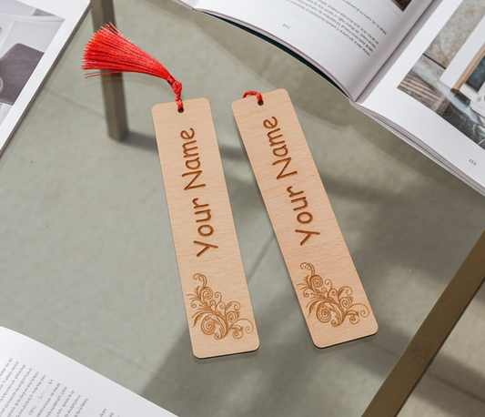 X 2 Wood Personalised Bookmarks. Exquisite Engravings and Your Customised Name. Floral Engraving.