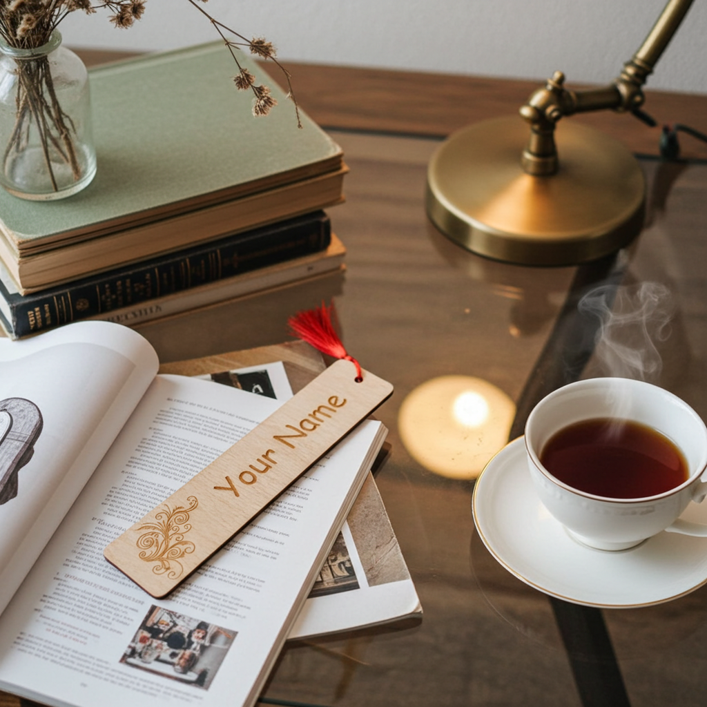 X 2 Wood Personalised Bookmarks. Exquisite Engravings and Your Customised Name. Floral Engraving.