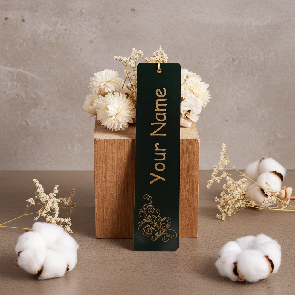 X 2 Wood Personalised Bookmarks. Exquisite Engravings and Your Customised Name. Floral Engraving.