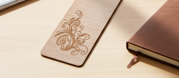 X 2 Wood Personalised Bookmarks. Exquisite Engravings and Your Customised Name. Floral Engraving.