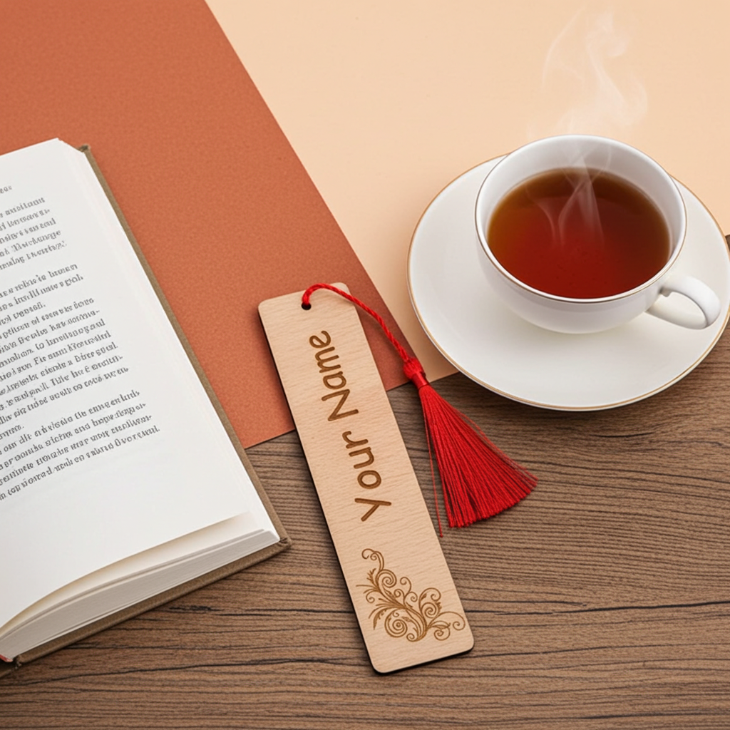 X 2 Wood Personalised Bookmarks. Exquisite Engravings and Your Customised Name. Floral Engraving.