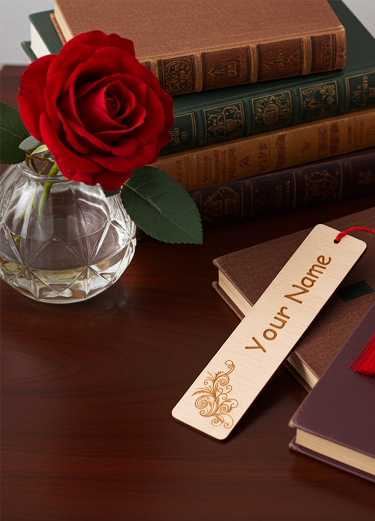 X 2 Wood Personalised Bookmarks. Exquisite Engravings and Your Customised Name. Floral Engraving.