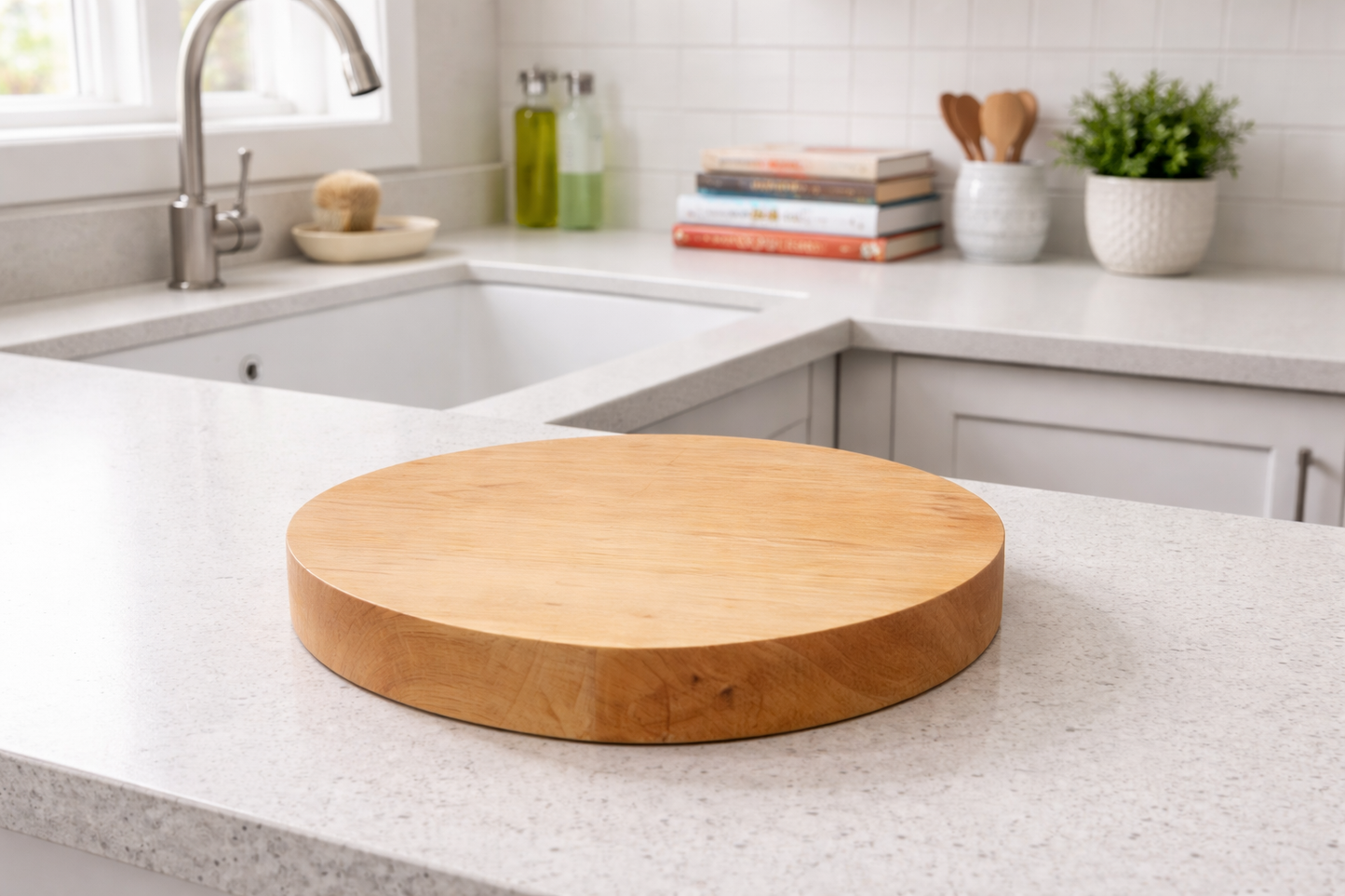 320 mm x 40 mm Solid Round,  Hard Maple Chopping Board / Butchers Block, with anti-skid feet.