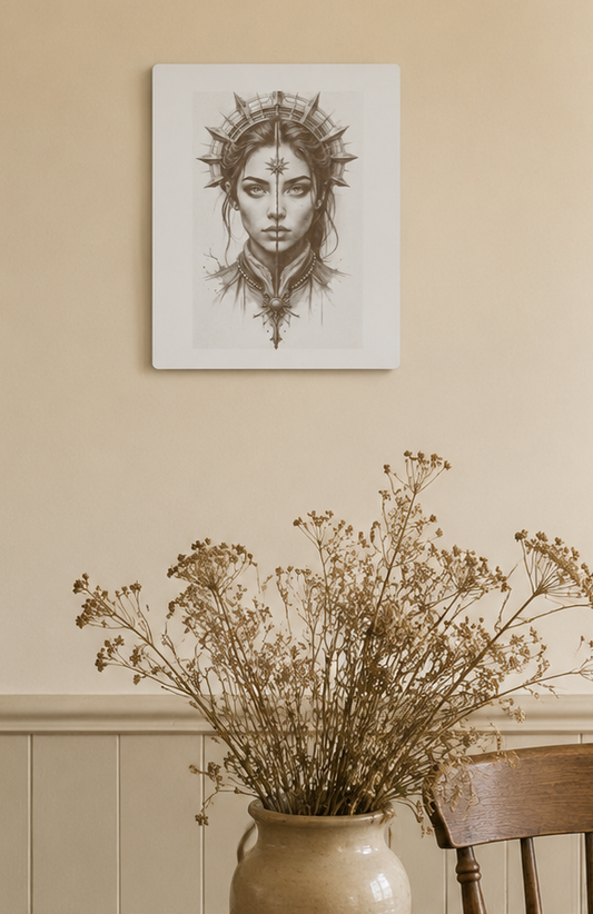 High Priestess Laser Engraved Wood Wall Art | Majestic Female Warrior Goddess Décor | 250mm x 200mm.