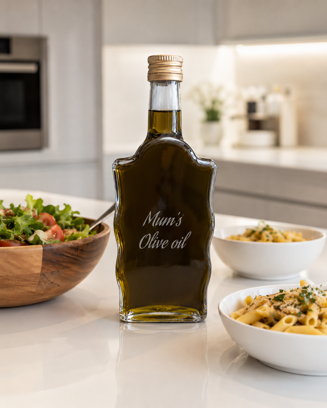 Personalised Engraved, 500ml, Wavy Glass Bottle with Screw Top.  (cold drinks, Alcohol, Oil Storage). Any Text and Font.