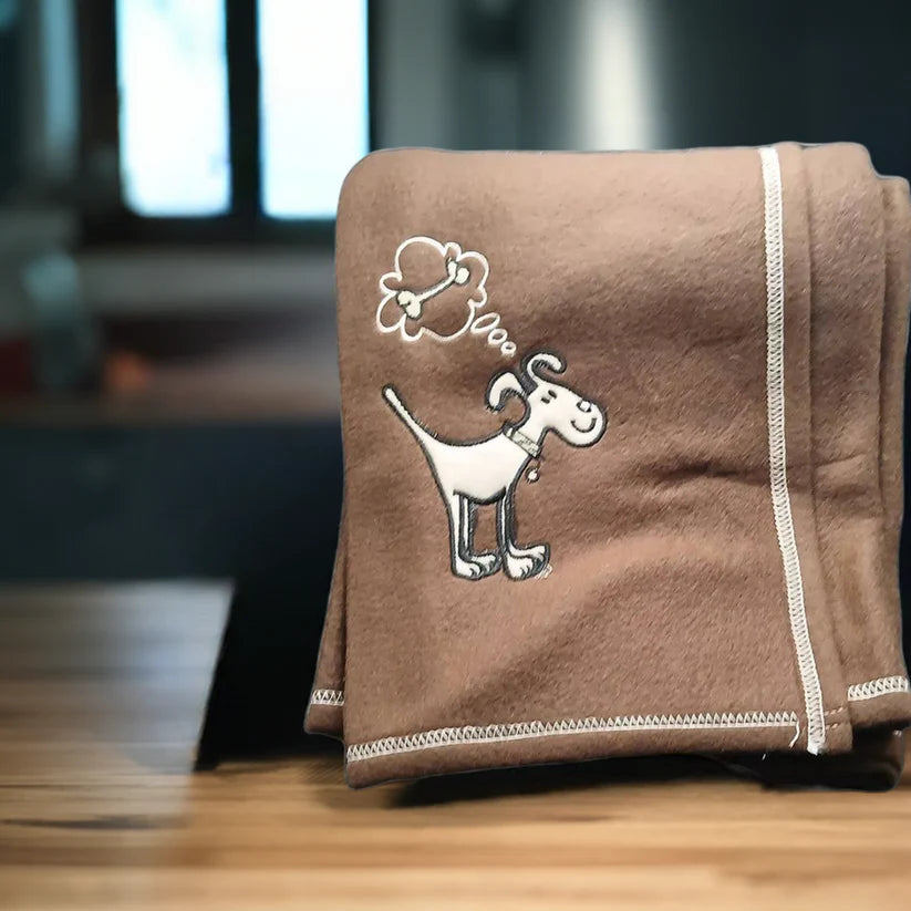 "Sweet Dreams" Brown Large Fleece Dog Blanket / Throw, (118cms x 118cms)