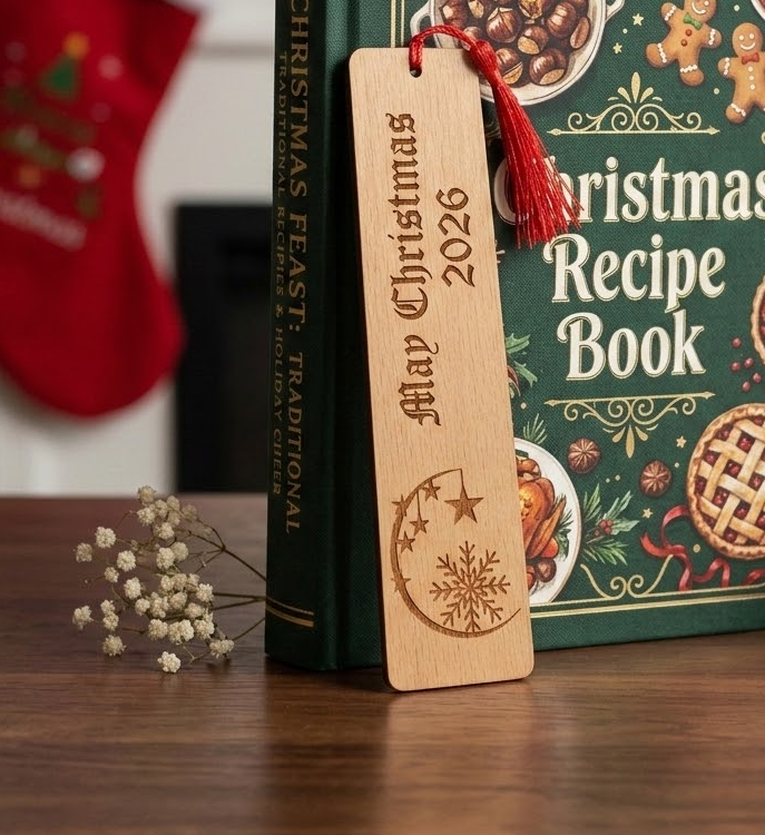 Custom Christmas Gift for Readers | Personalized Steamed Beech Wooden Bookmark with Tassel