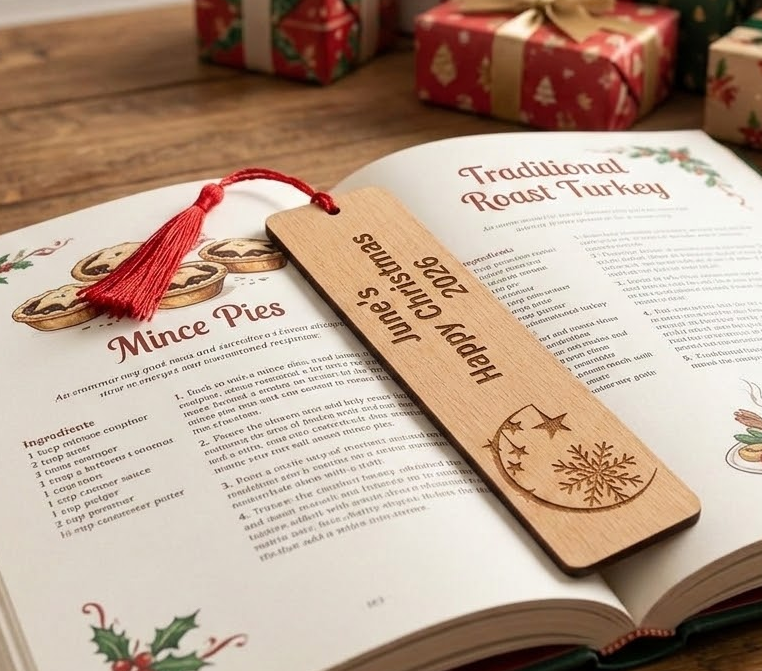 Custom Christmas Gift for Readers | Personalized Steamed Beech Wooden Bookmark with Tassel