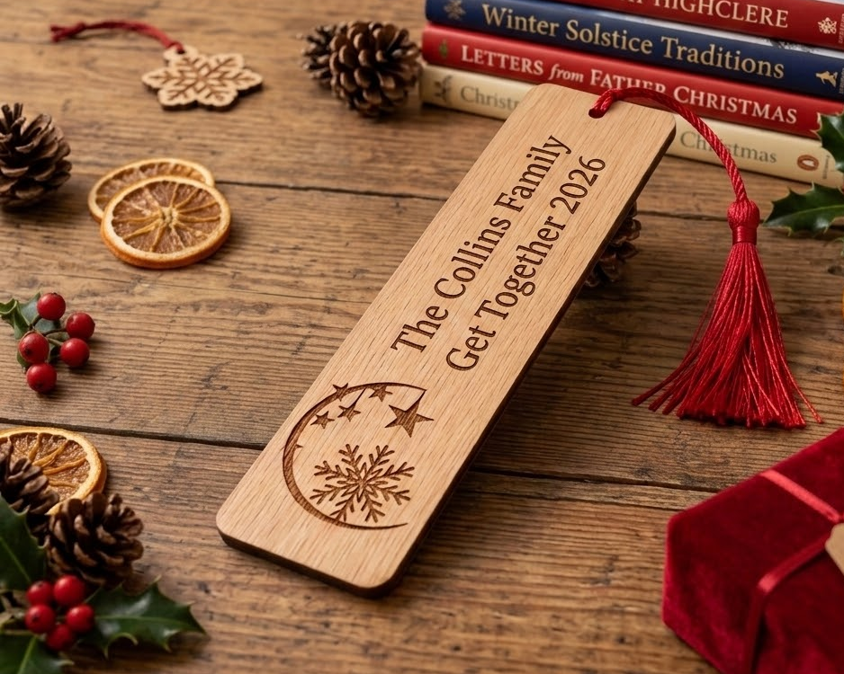 Custom Christmas Gift for Readers | Personalized Steamed Beech Wooden Bookmark with Tassel