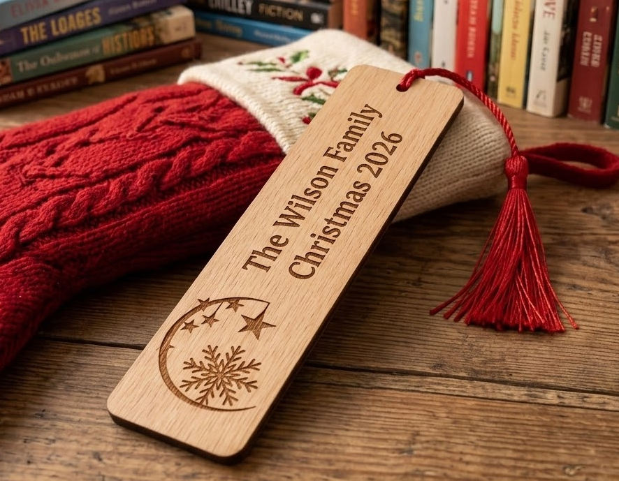 Custom Christmas Gift for Readers | Personalized Steamed Beech Wooden Bookmark with Tassel