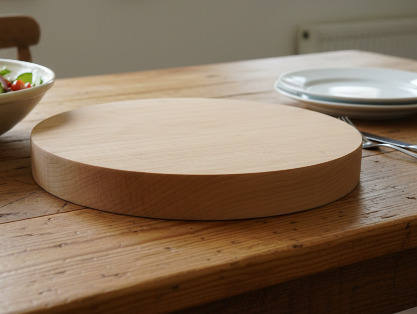 320 mm x 40 mm Solid Round,  Hard Maple Chopping Board / Butchers Block, with anti-skid feet.