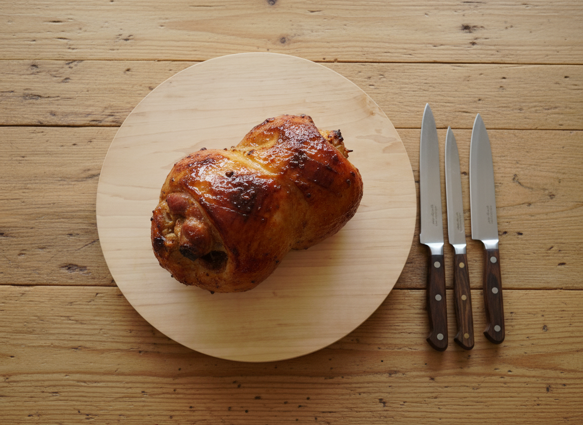 320 mm x 40 mm Solid Round,  Hard Maple Chopping Board / Butchers Block, with anti-skid feet.