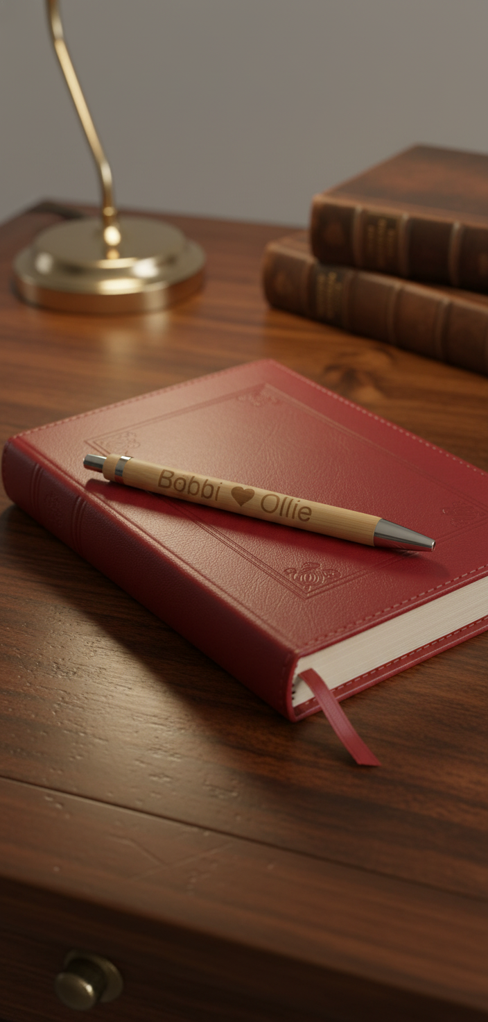Personalised Bamboo Pen. Any Text and Font. Black Ink.