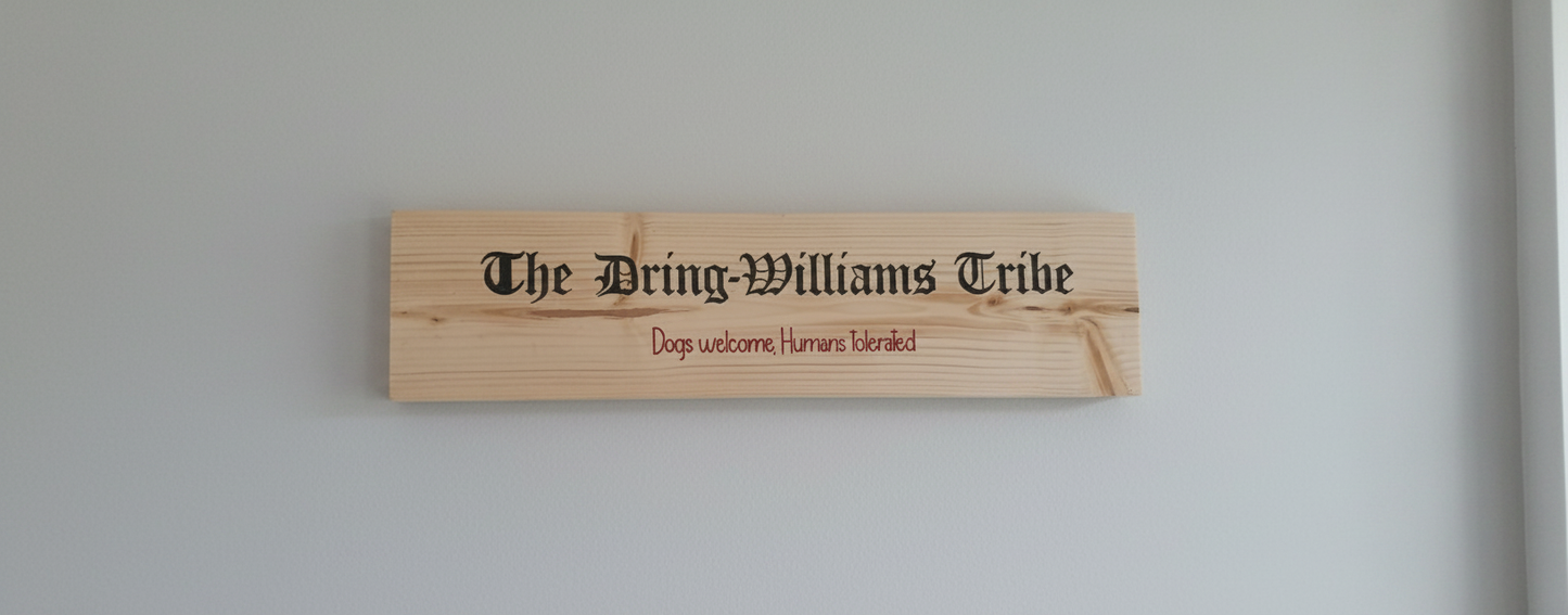 Personalised Wood Display Plaque. Any Text and Font. 400mm x 100mm x 18mm.