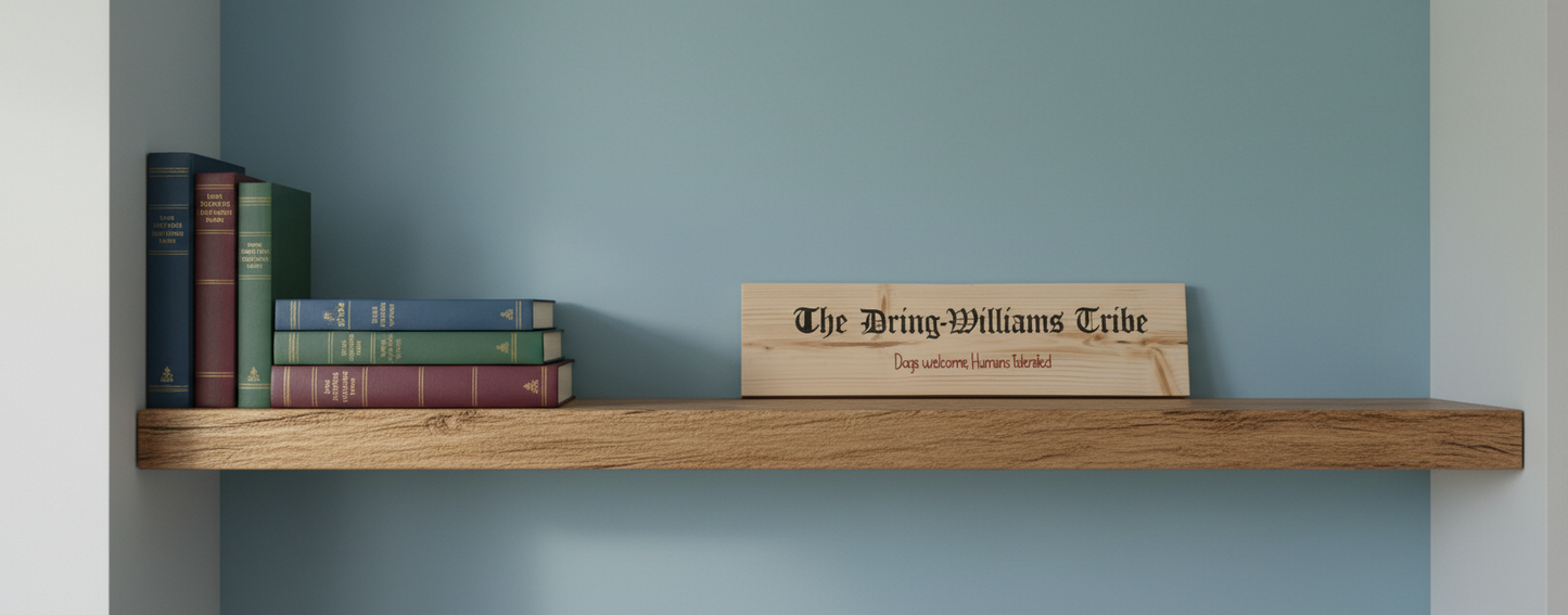 Personalised Wood Display Plaque. Any Text and Font. 400mm x 100mm x 18mm.