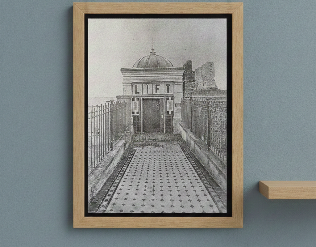 Ramsgate East Cliff Lift Laser Engraved Wood Panel – Historic Thanet Coastal Wall Art by H&B Thanet