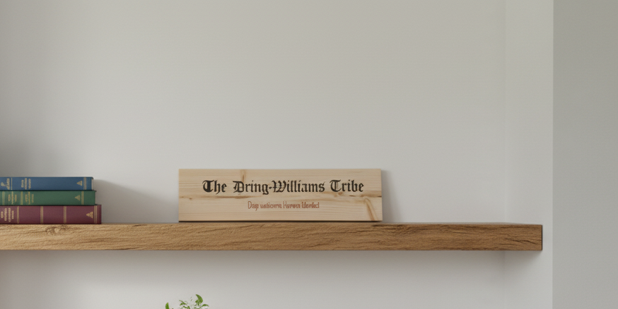 Personalised Wood Display Plaque. Any Text and Font. 400mm x 100mm x 18mm.