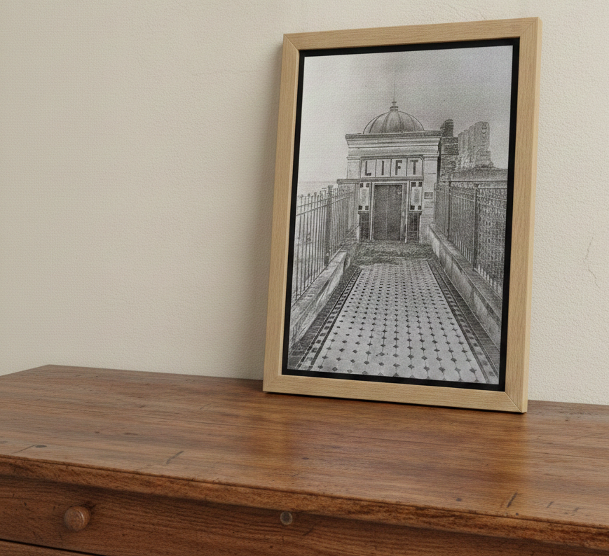 Ramsgate East Cliff Lift Laser Engraved Wood Panel – Historic Thanet Coastal Wall Art by H&B Thanet