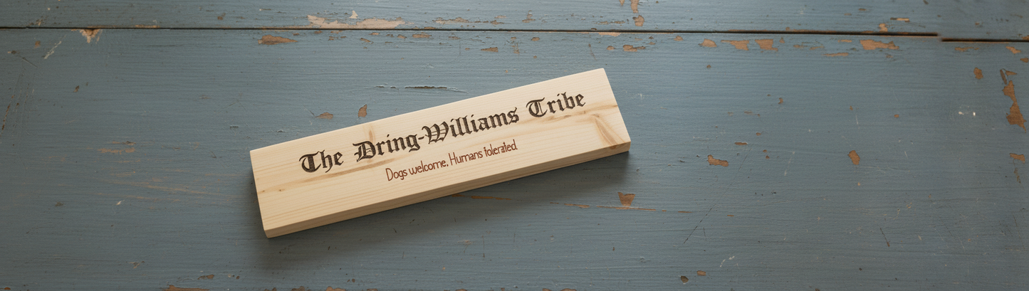 Personalised Wood Display Plaque. Any Text and Font. 400mm x 100mm x 18mm.