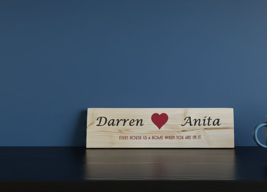 Personalised Wood Display Plaque. Any Text and Font. 400mm x 100mm x 18mm.