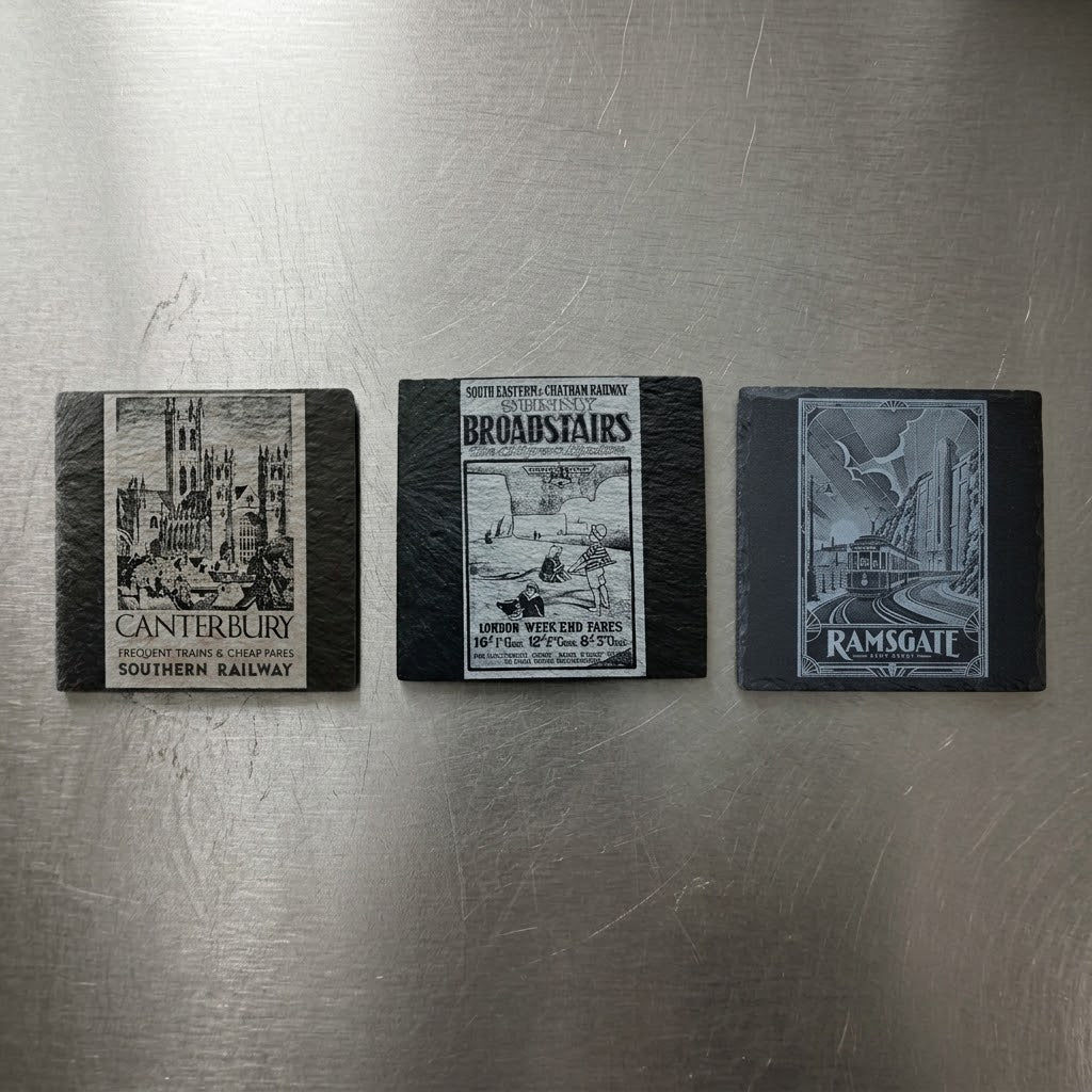 Vintage Kent Railway Poster Slate Fridge Magnets - Set of 3 (Canterbury, Ramsgate, Broadstairs)