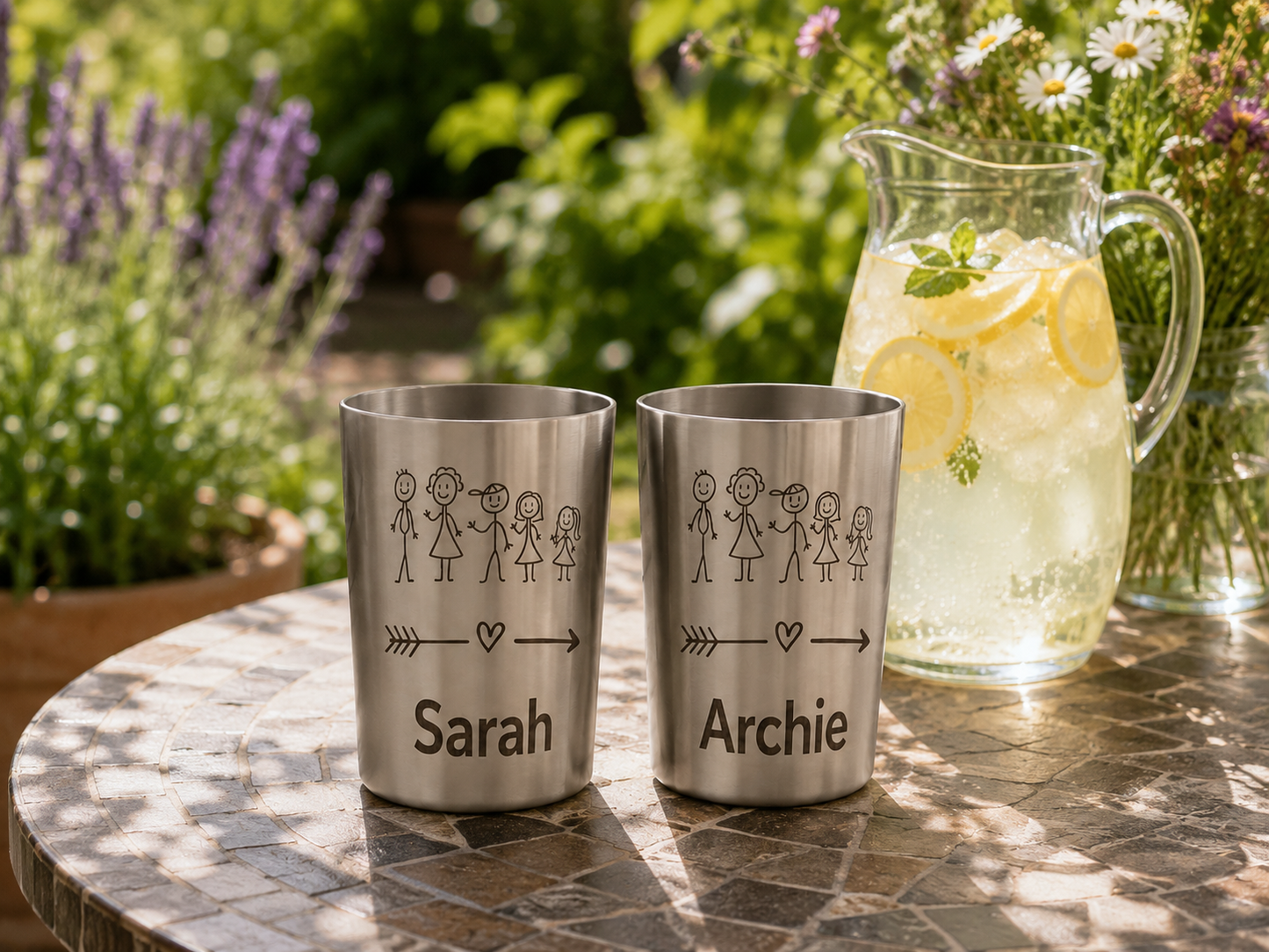 x 2 Personalised Stainless Steel Tumblers (300ml) | Custom Engraved, Any text and Font.
