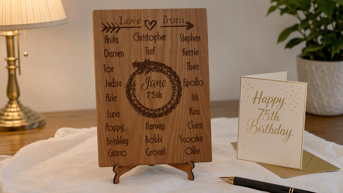 Bespoke -Personalised Steamed Beech NFC Wedding Sign & Stand | Tap to View Photos & Digital Guestbook (390 x 290mm).