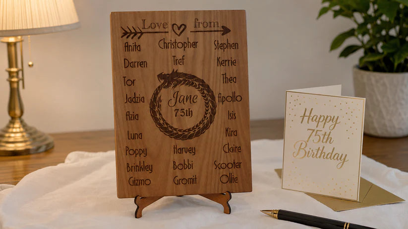 Bulk / Trade: Bespoke -Personalised Steamed Beech NFC Wedding Sign & Stand | Tap to View Photos & Digital Guestbook (390 x 290mm).