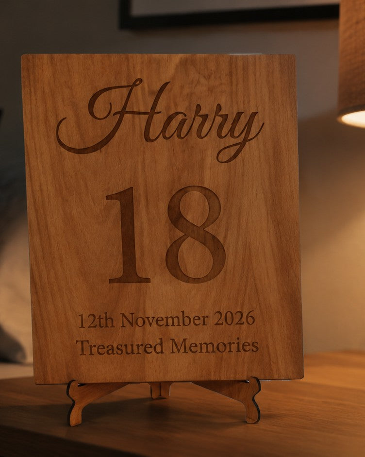 Bespoke -Personalised Steamed Beech NFC Wedding Sign & Stand | Tap to View Photos & Digital Guestbook (390 x 290mm).