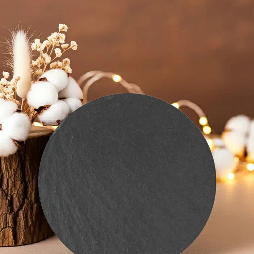 Set of 4, round slate drink coaster 3d effect - Stag on fractured earth- with bumper feet.