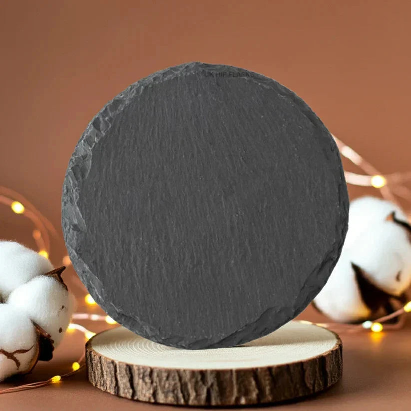 Set of 4, round slate drink coaster 3d effect - Stag on fractured earth- with bumper feet.