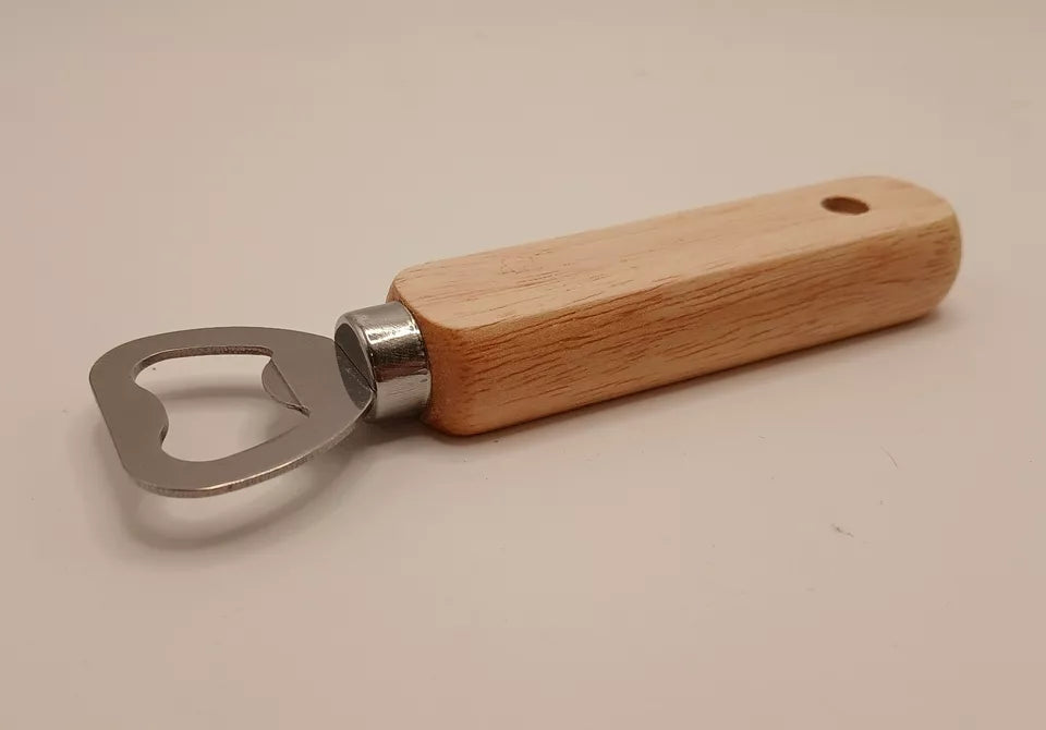 Bottle Opener with wood handle. Sold as blank.