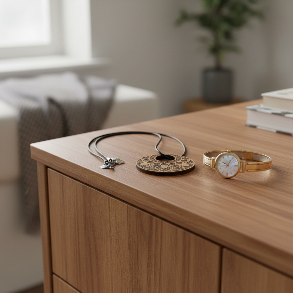 x 3 Personalised, Exquisite Steamed Beech Pendants Collection, with waxed necklaces.