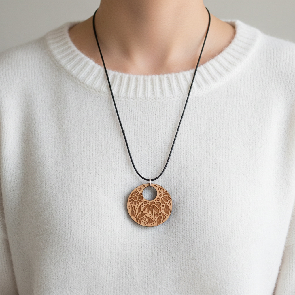 x 3 Personalised, Exquisite Steamed Beech Pendants Collection, with waxed necklaces.