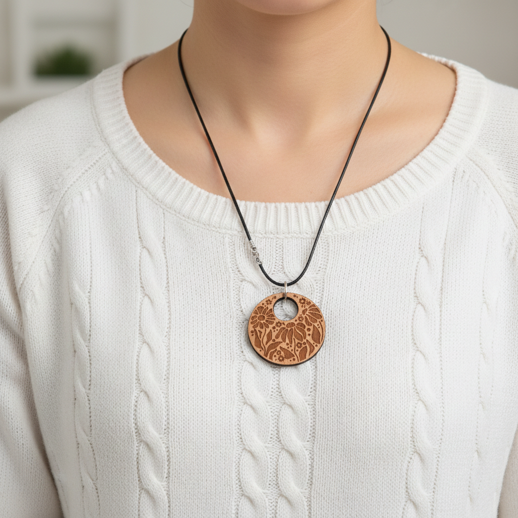 x 3 Personalised, Exquisite Steamed Beech Pendants Collection, with waxed necklaces.